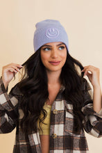 Load image into Gallery viewer, Happy Face Embroidered Ribbed Knit Beanie
