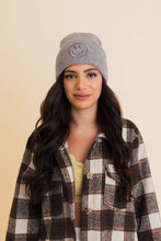 Load image into Gallery viewer, Happy Face Embroidered Ribbed Knit Beanie
