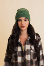 Load image into Gallery viewer, Happy Face Embroidered Ribbed Knit Beanie
